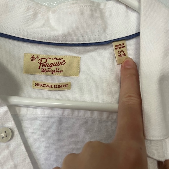 Penguin Oxford Shirt Men's Heritage Slim Fit Button Down in White Button Collar - Picture 4 of 6